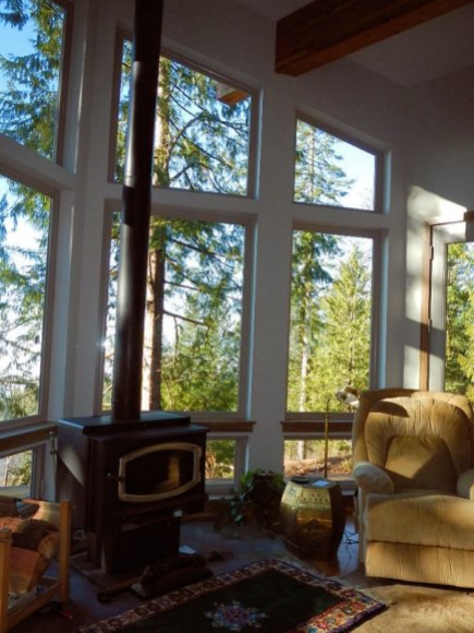 Living Room Wood Stove and View - New Cottage in the Woods with Rick Bernard